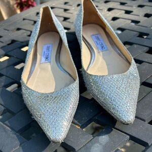 Jimmy Choo Glittery Silver Ballet Flats Women’s Shoes